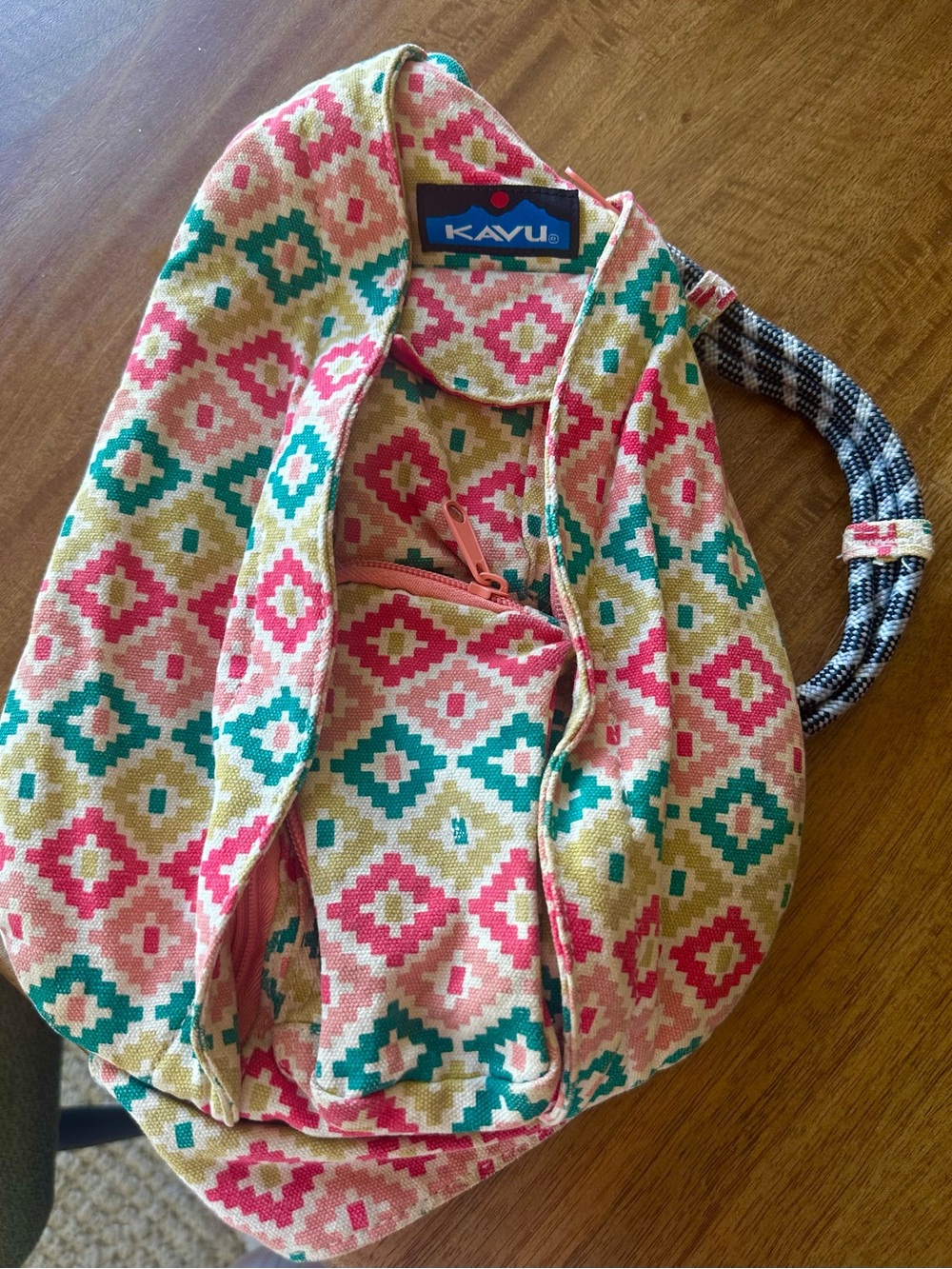 Kavu Multicolor Geometric Sling Bag - Pink, Teal, Yellow